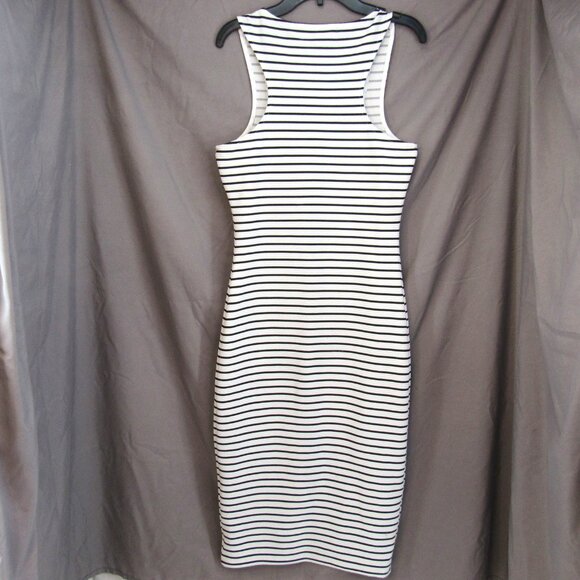 Almost Famous Junior White w/Black Stripe Bodycon Front Full Zip Dress Sz S - Picture 5 of 10